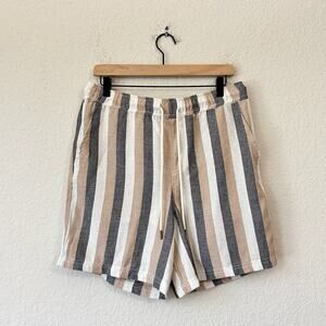 MCCARREN STUDIO Shorts Beige Striped Drawstring Waist Tweed Beach NWT